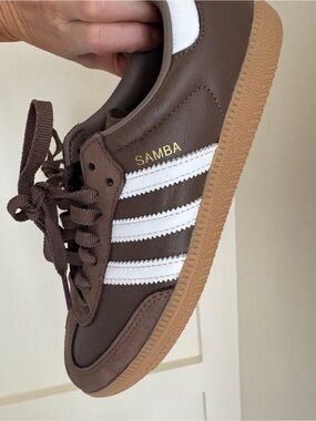 adidas Samba Brown with White Stripes and Gum Sole